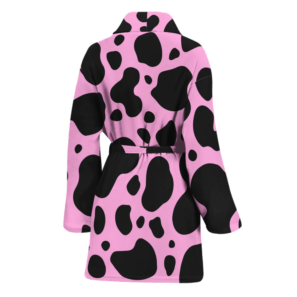 Black And Pink Cow Print Women's Bathrobe