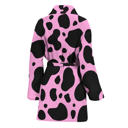 Black And Pink Cow Print Women's Bathrobe
