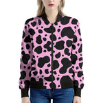 Black And Pink Cow Print Women's Bomber Jacket