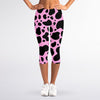 Black And Pink Cow Print Women's Capri Leggings