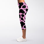 Black And Pink Cow Print Women's Capri Leggings