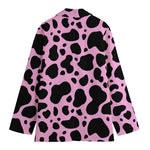 Black And Pink Cow Print Women's Cotton Blazer
