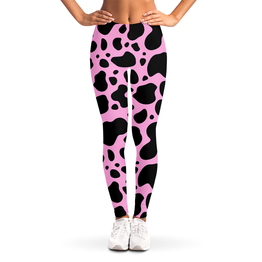 Black And Pink Cow Print Women's Leggings