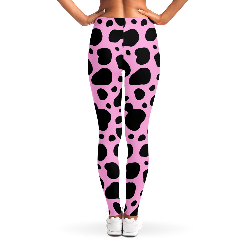 Black And Pink Cow Print Women's Leggings