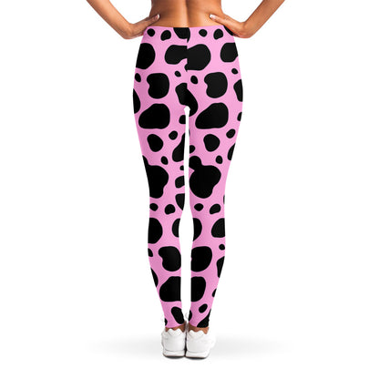 Black And Pink Cow Print Women's Leggings