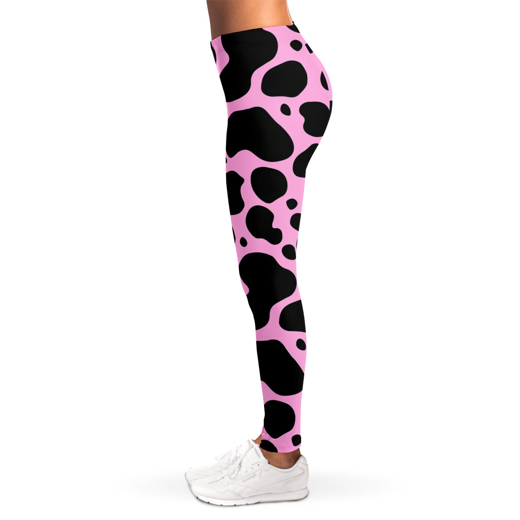 Black And Pink Cow Print Women's Leggings