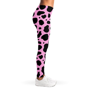 Black And Pink Cow Print Women's Leggings