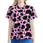 Black And Pink Cow Print Women's Polo Shirt