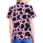 Black And Pink Cow Print Women's Polo Shirt
