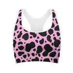 Black And Pink Cow Print Women's Sports Bra