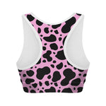 Black And Pink Cow Print Women's Sports Bra