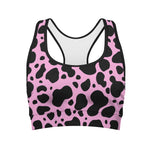 Black And Pink Cow Print Women's Sports Bra
