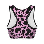 Black And Pink Cow Print Women's Sports Bra