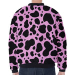 Black And Pink Cow Print Zip Sleeve Bomber Jacket