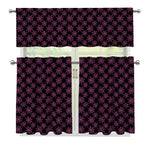 Black And Pink Spider Web Pattern Print 3 Piece Kitchen Curtains