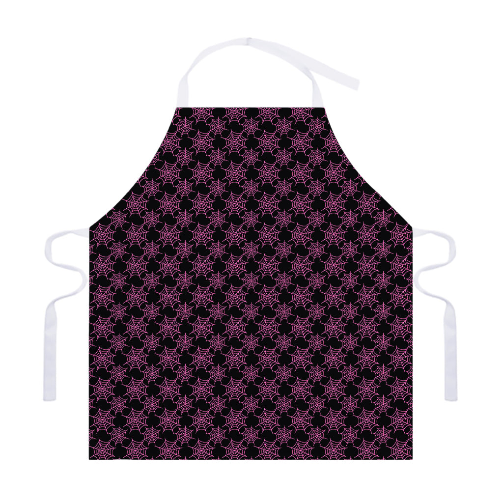 Black And Pink Spider Web Pattern Print Adjustable Apron
