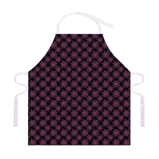 Black And Pink Spider Web Pattern Print Adjustable Apron