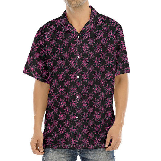 Black And Pink Spider Web Pattern Print Aloha Shirt