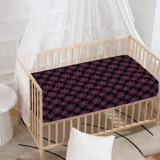 Black And Pink Spider Web Pattern Print Baby Crib Sheet