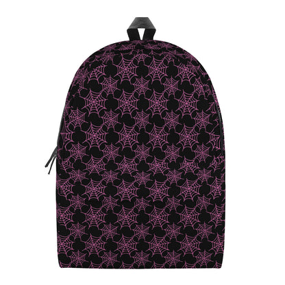 Black And Pink Spider Web Pattern Print Backpack