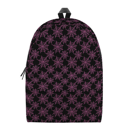 Black And Pink Spider Web Pattern Print Backpack