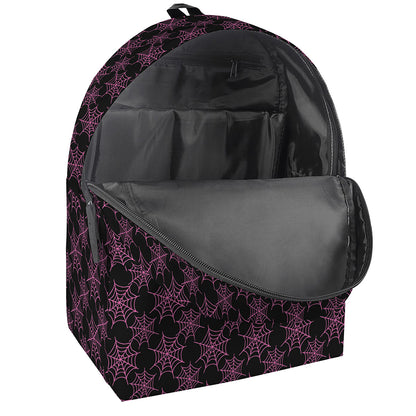 Black And Pink Spider Web Pattern Print Backpack