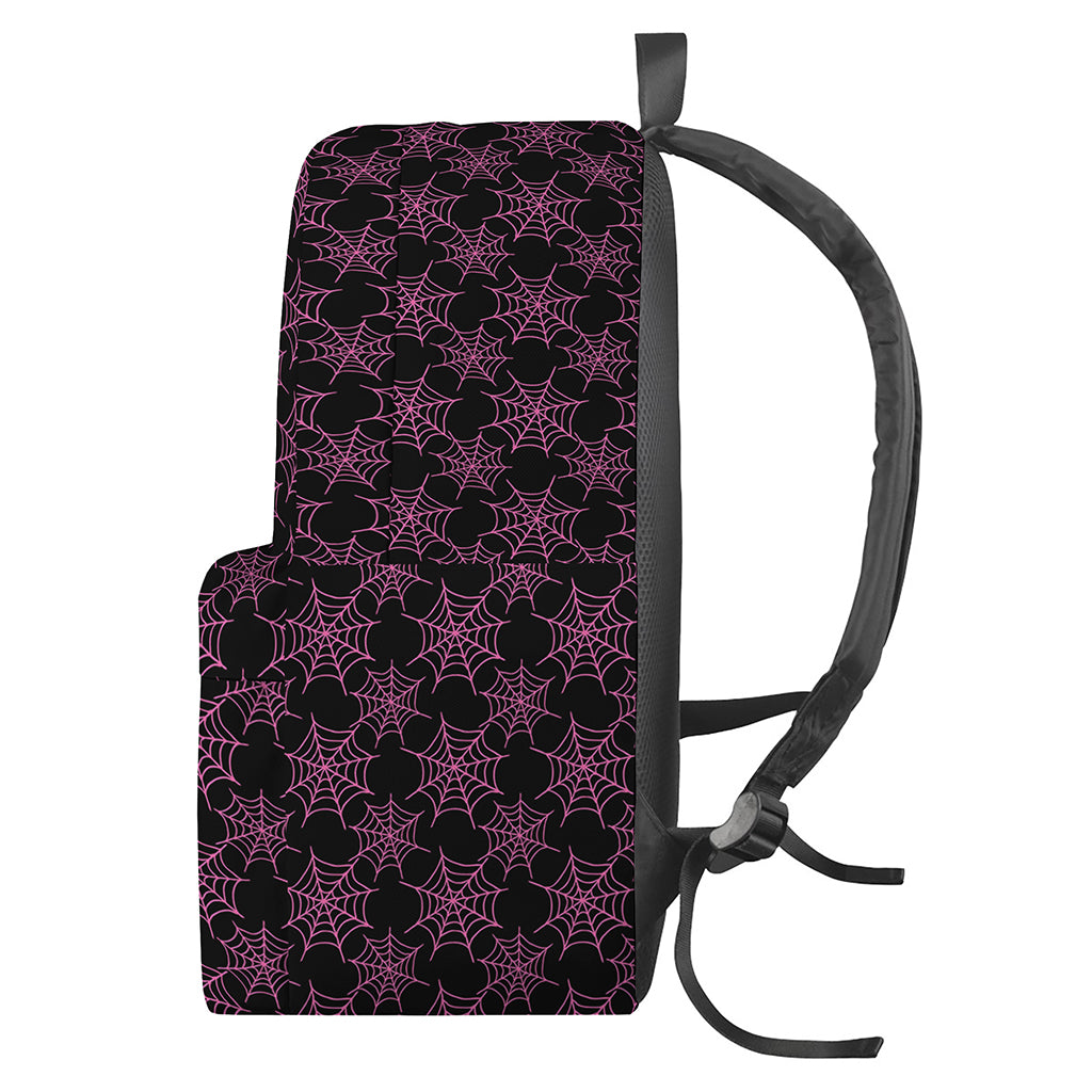 Black And Pink Spider Web Pattern Print Backpack