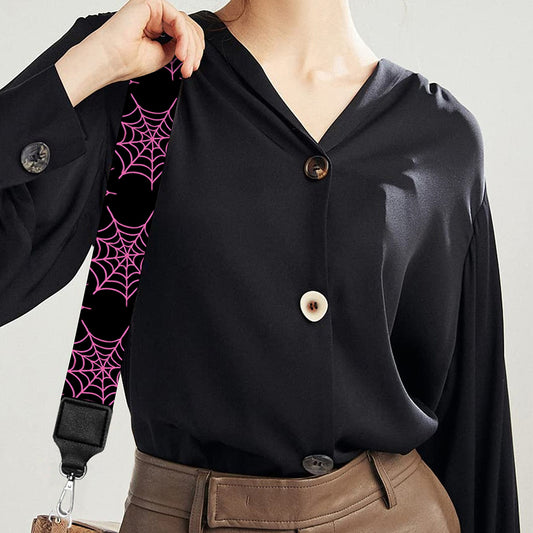 Black And Pink Spider Web Pattern Print Bag Strap