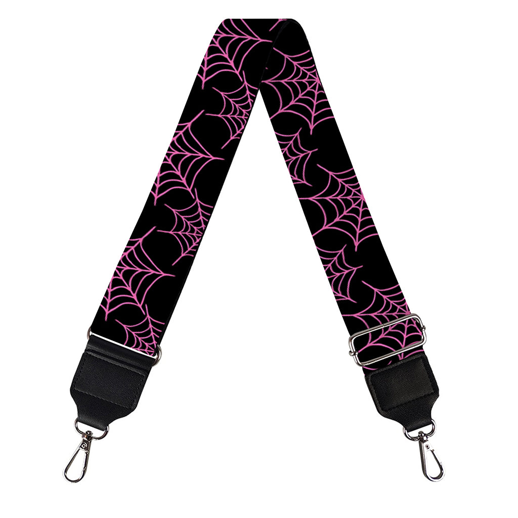 Black And Pink Spider Web Pattern Print Bag Strap