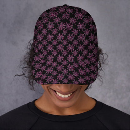 Black And Pink Spider Web Pattern Print Baseball Cap