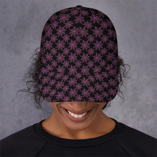Black And Pink Spider Web Pattern Print Baseball Cap