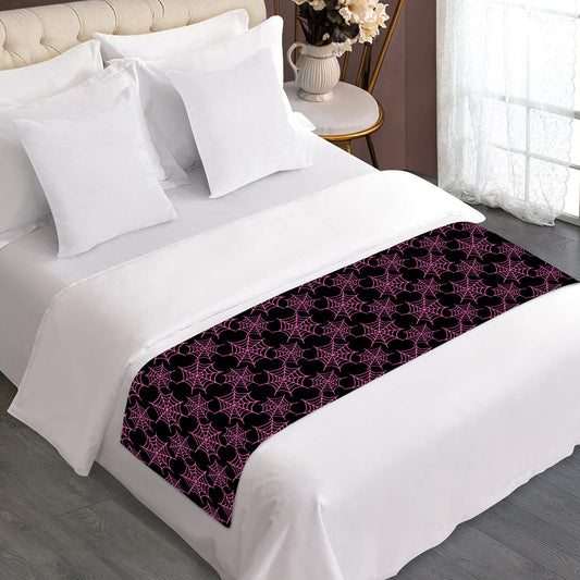 Black And Pink Spider Web Pattern Print Bed Runner