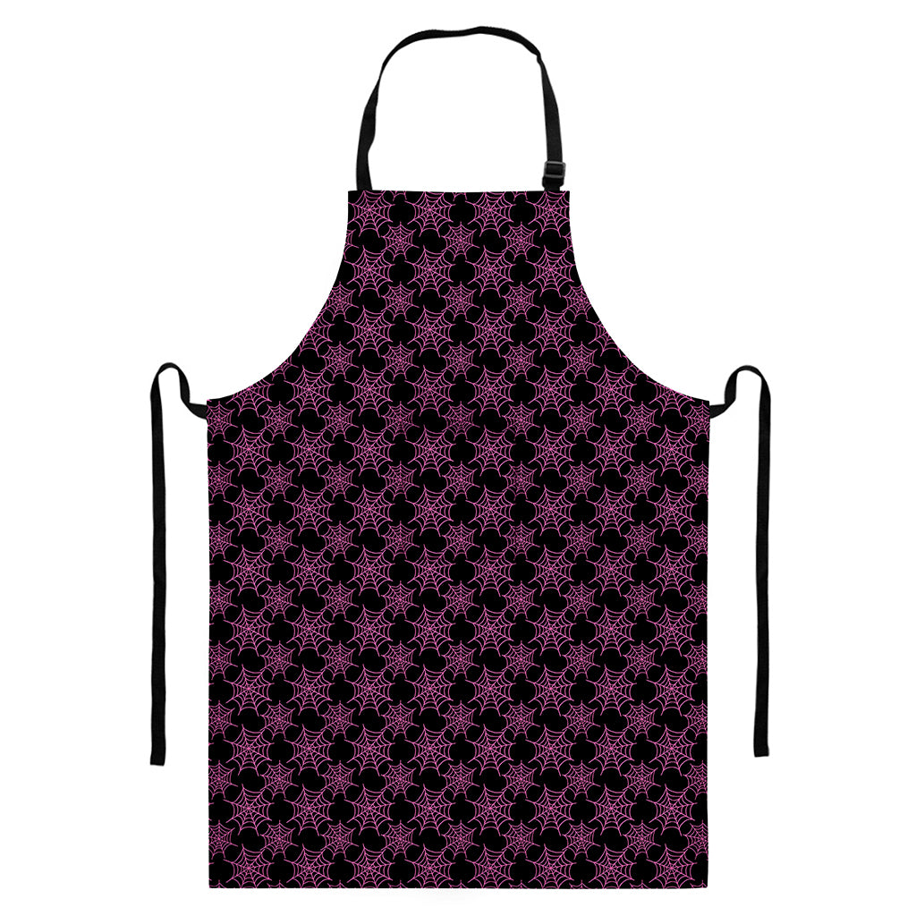 Black And Pink Spider Web Pattern Print Bib Apron With Pocket