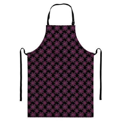 Black And Pink Spider Web Pattern Print Bib Apron With Pocket