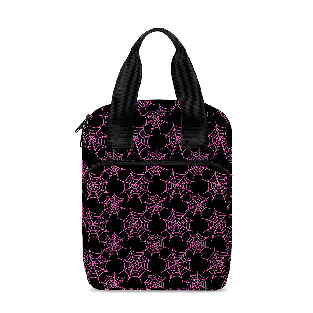 Black And Pink Spider Web Pattern Print Bible Tote Bag