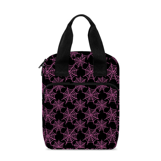 Black And Pink Spider Web Pattern Print Bible Tote Bag
