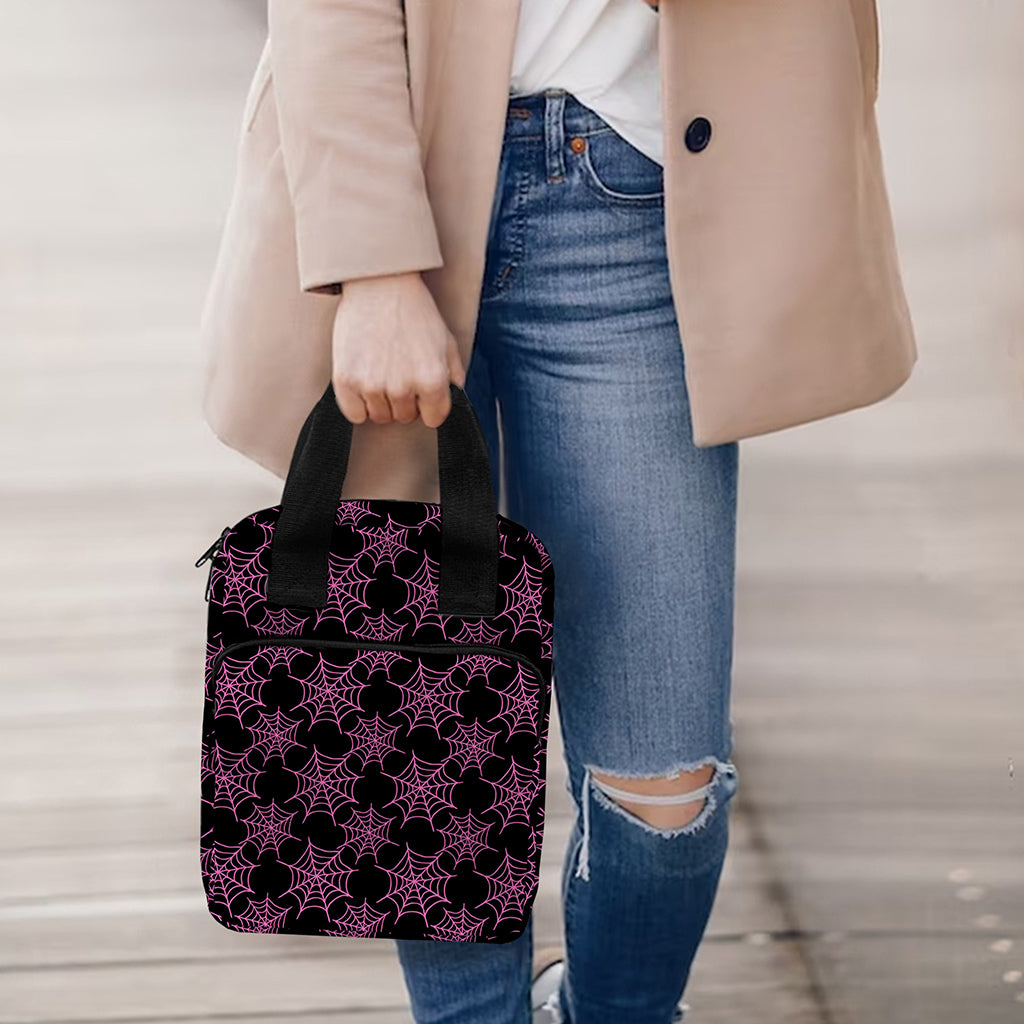 Black And Pink Spider Web Pattern Print Bible Tote Bag