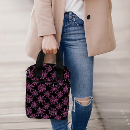 Black And Pink Spider Web Pattern Print Bible Tote Bag
