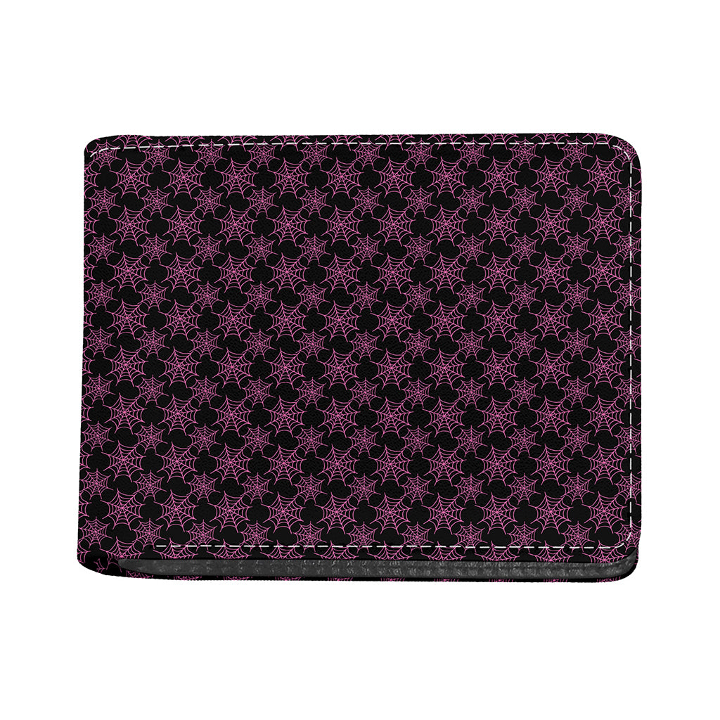 Black And Pink Spider Web Pattern Print Bifold Wallet