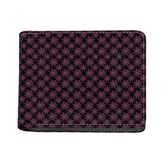 Black And Pink Spider Web Pattern Print Bifold Wallet