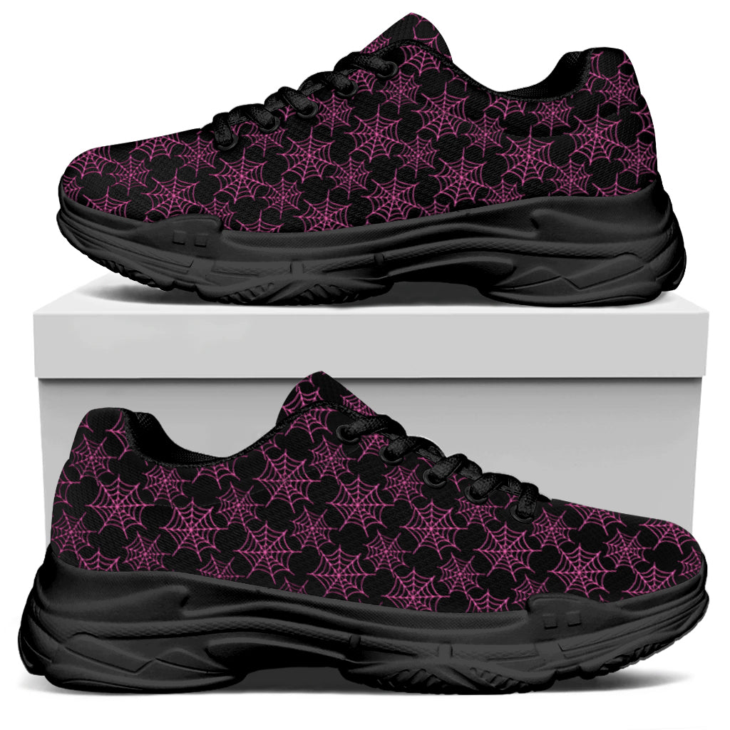 Black And Pink Spider Web Pattern Print Black Chunky Shoes