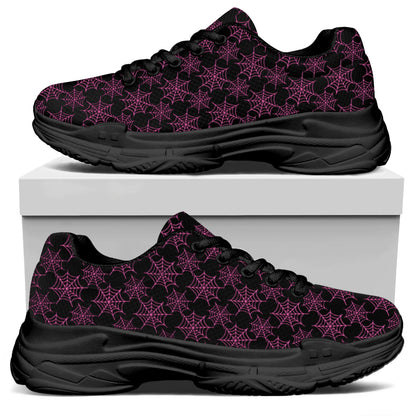 Black And Pink Spider Web Pattern Print Black Chunky Shoes