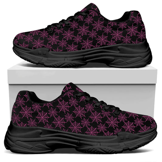 Black And Pink Spider Web Pattern Print Black Chunky Shoes