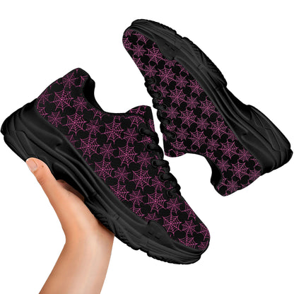 Black And Pink Spider Web Pattern Print Black Chunky Shoes