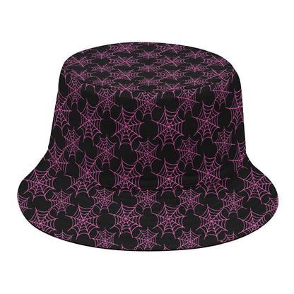 Black And Pink Spider Web Pattern Print Bucket Hat