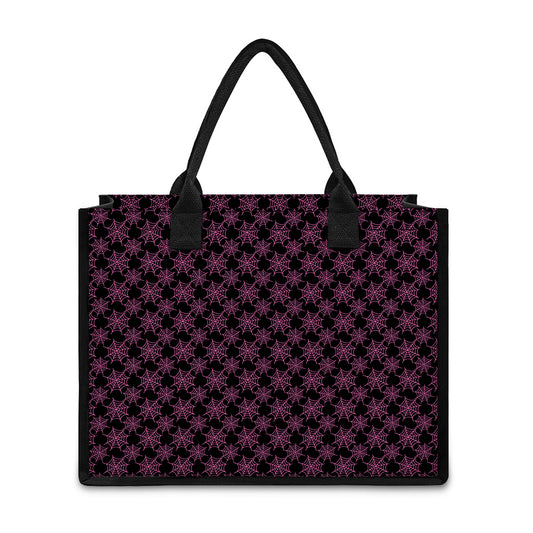 Black And Pink Spider Web Pattern Print Canvas Tote Bag
