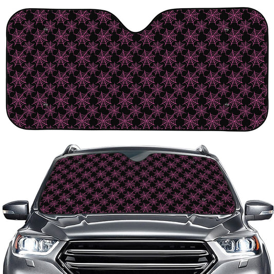 Black And Pink Spider Web Pattern Print Car Windshield Sun Shade