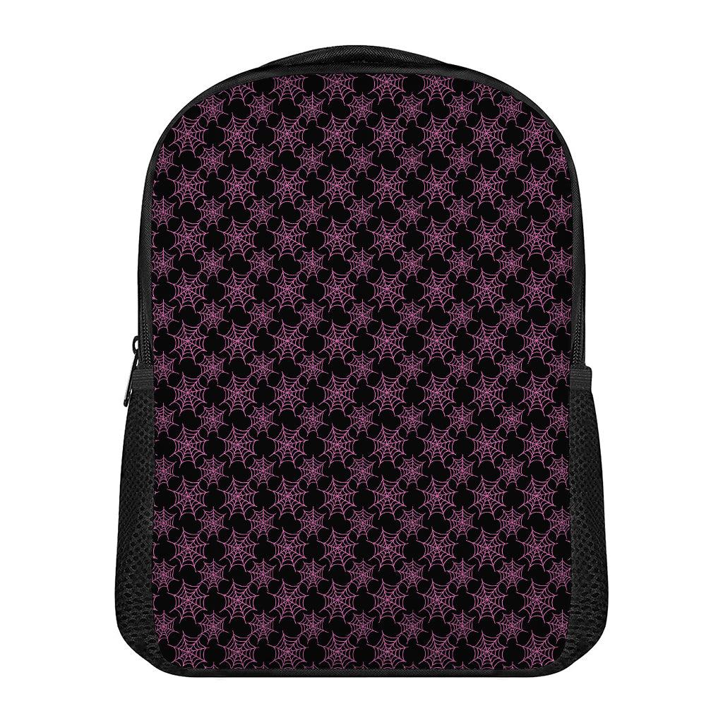 Black And Pink Spider Web Pattern Print Casual Backpack