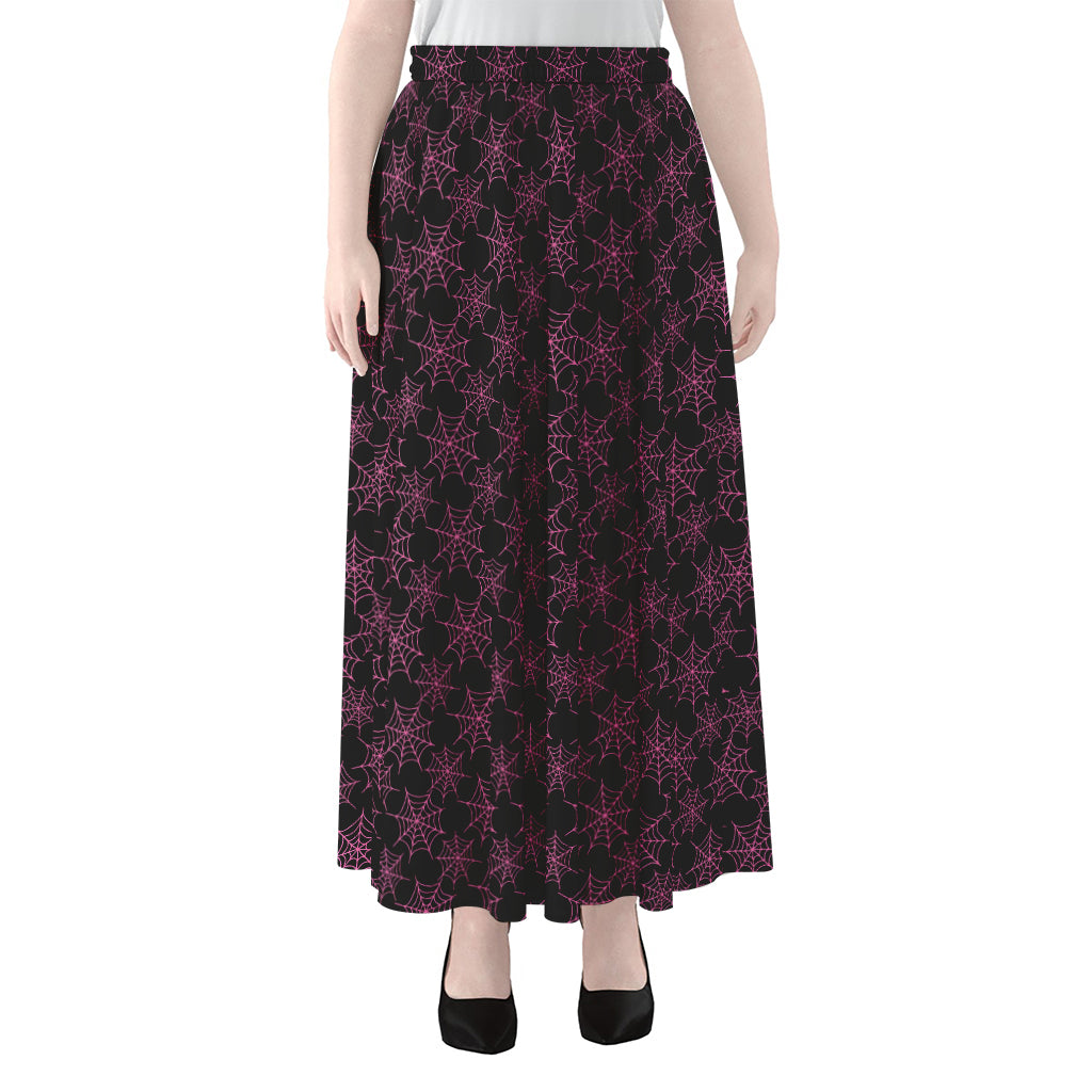 Black And Pink Spider Web Pattern Print Chiffon Maxi Skirt