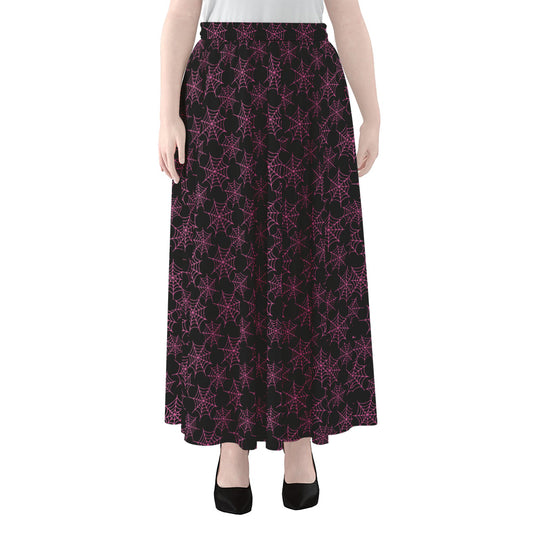 Black And Pink Spider Web Pattern Print Chiffon Maxi Skirt